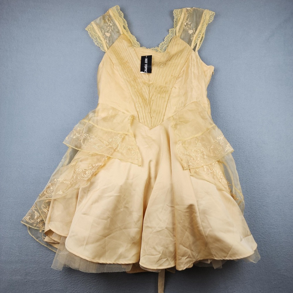 Hot Topic Belle Ball Gown Dress Girls Large Yellow Tulle Disney Cosplay NWT